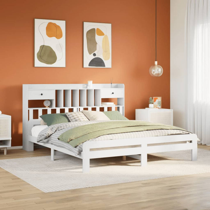 seng med reol uden madras 180x200 cm massivt fyrretræ hvid