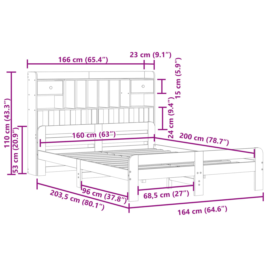 seng med reol uden madras 160x200cm massivt fyrretræ gyldenbrun