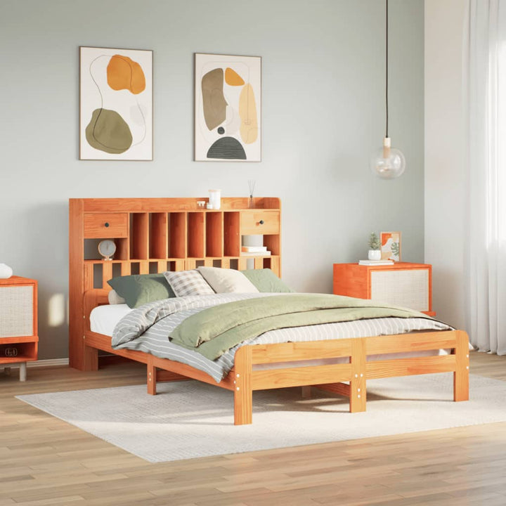 seng med reol uden madras 160x200cm massivt fyrretræ gyldenbrun