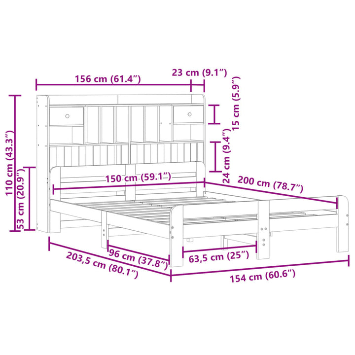 seng med reol uden madras 150x200cm massivt fyrretræ gyldenbrun