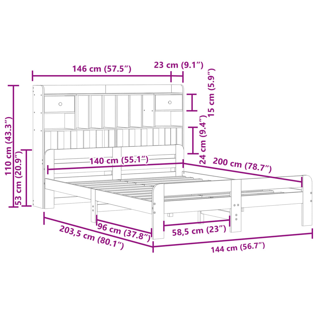 seng med reol uden madras 140x200 cm massivt fyrretræ hvid