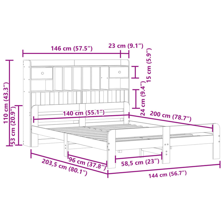 seng med reol uden madras 140x200 cm massivt fyrretræ hvid