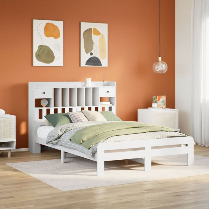 seng med reol uden madras 140x200 cm massivt fyrretræ hvid