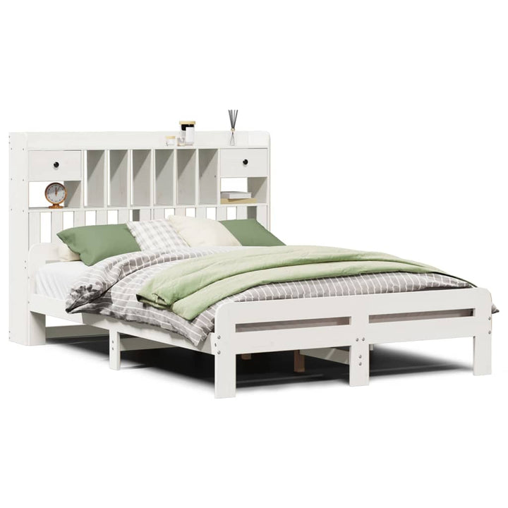 seng med reol uden madras 140x190 cm massivt fyrretræ hvid