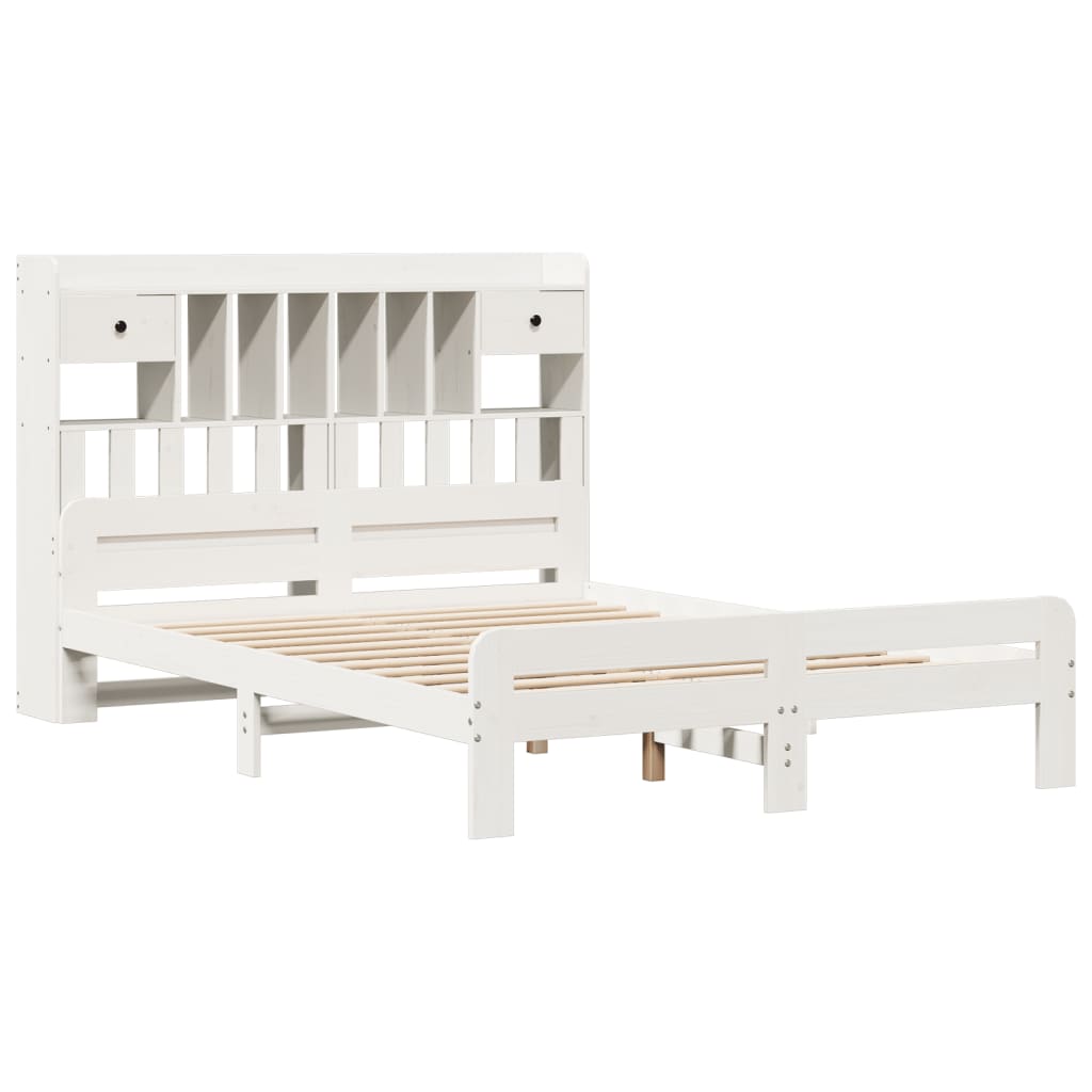 seng med reol uden madras 140x190 cm massivt fyrretræ hvid