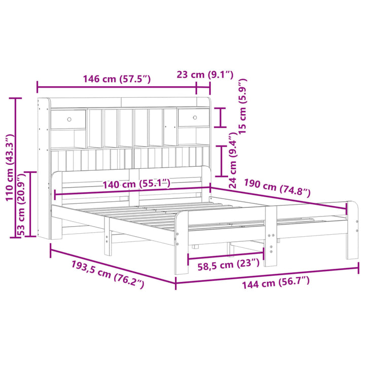 seng med reol uden madras 140x190 cm massivt fyrretræ hvid