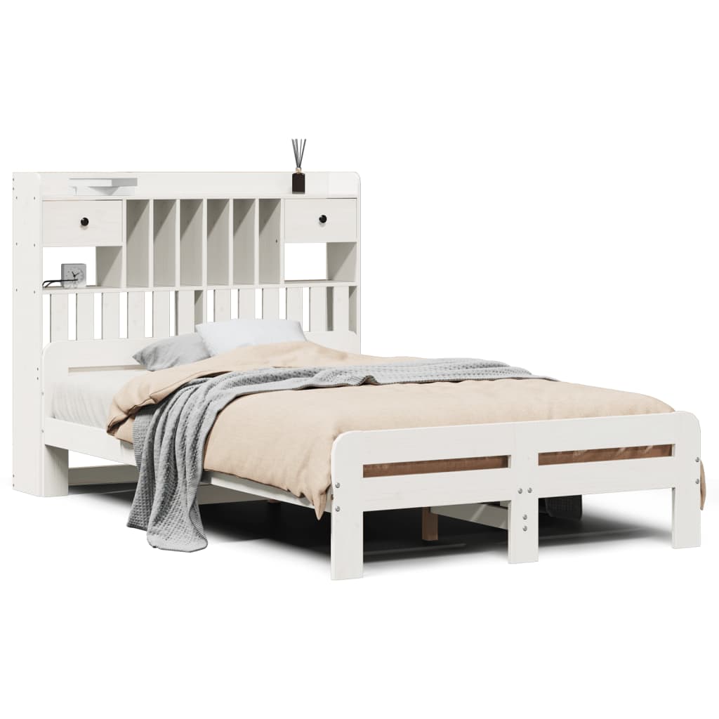 seng med reol uden madras 135x190 cm massivt fyrretræ hvid
