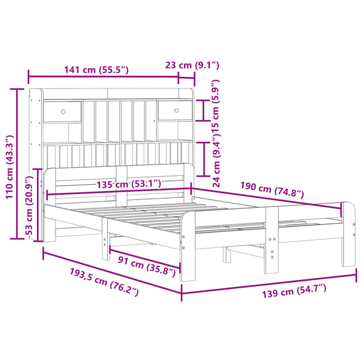 seng med reol uden madras 135x190cm massivt fyrretræ gyldenbrun