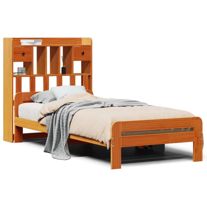 seng med reol uden madras 75x190 cm massivt fyrretræ gyldenbrun