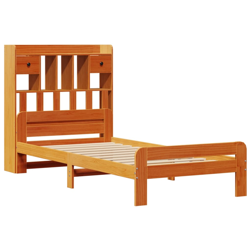 seng med reol uden madras 75x190 cm massivt fyrretræ gyldenbrun
