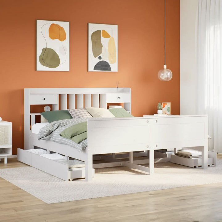 seng med reol uden madras 180x200 cm massivt fyrretræ hvid