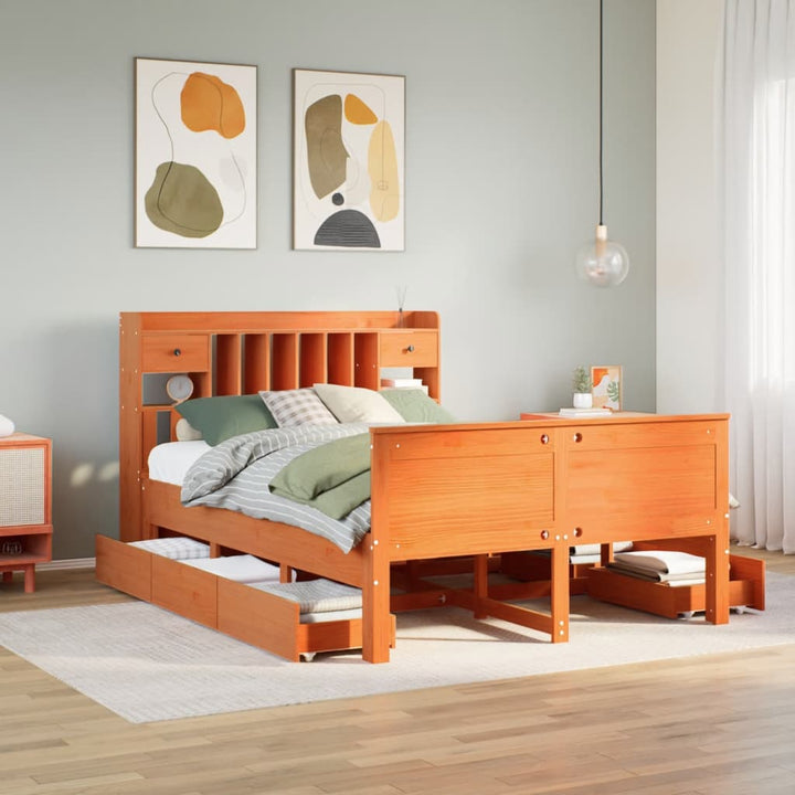 seng med reol uden madras 150x200cm massivt fyrretræ gyldenbrun