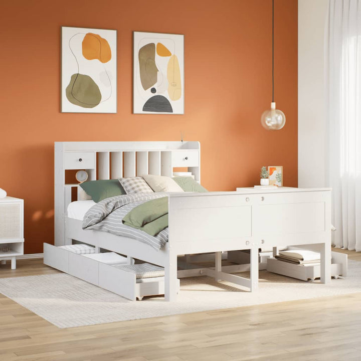 seng med reol uden madras 140x200 cm massivt fyrretræ hvid