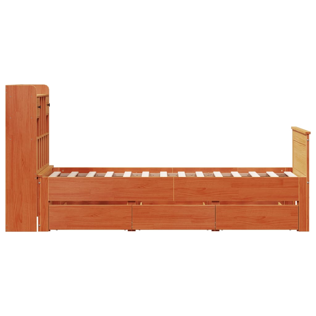 seng med reol uden madras 100x200cm massivt fyrretræ gyldenbrun
