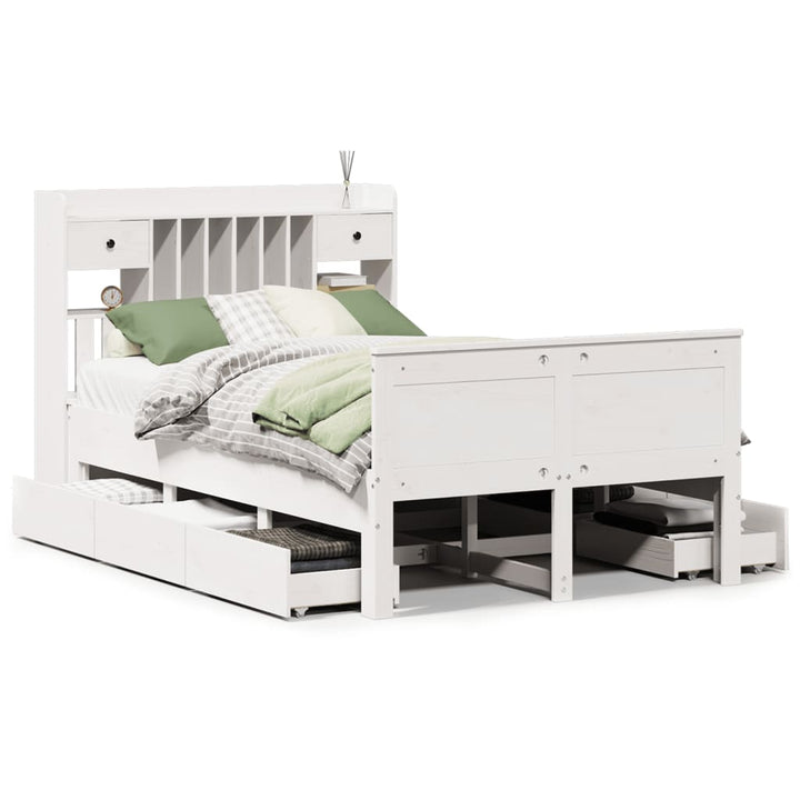 seng med reol uden madras 135x190 cm massivt fyrretræ hvid