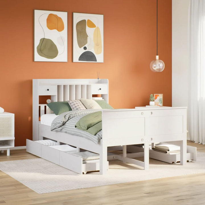 seng med reol uden madras 135x190 cm massivt fyrretræ hvid