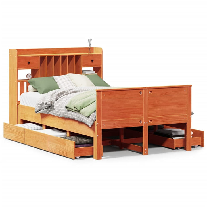 seng med reol uden madras 135x190cm massivt fyrretræ gyldenbrun