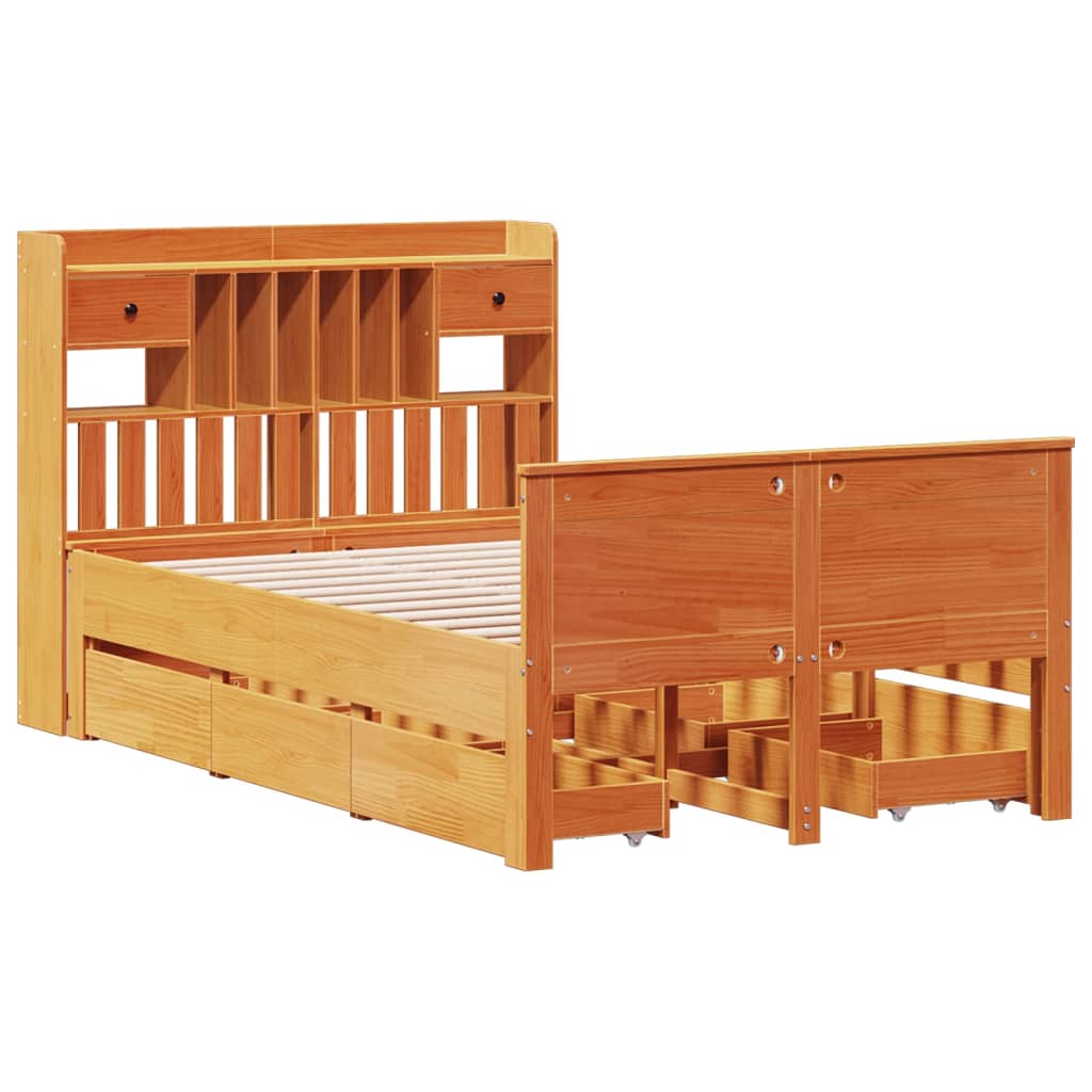 seng med reol uden madras 135x190cm massivt fyrretræ gyldenbrun