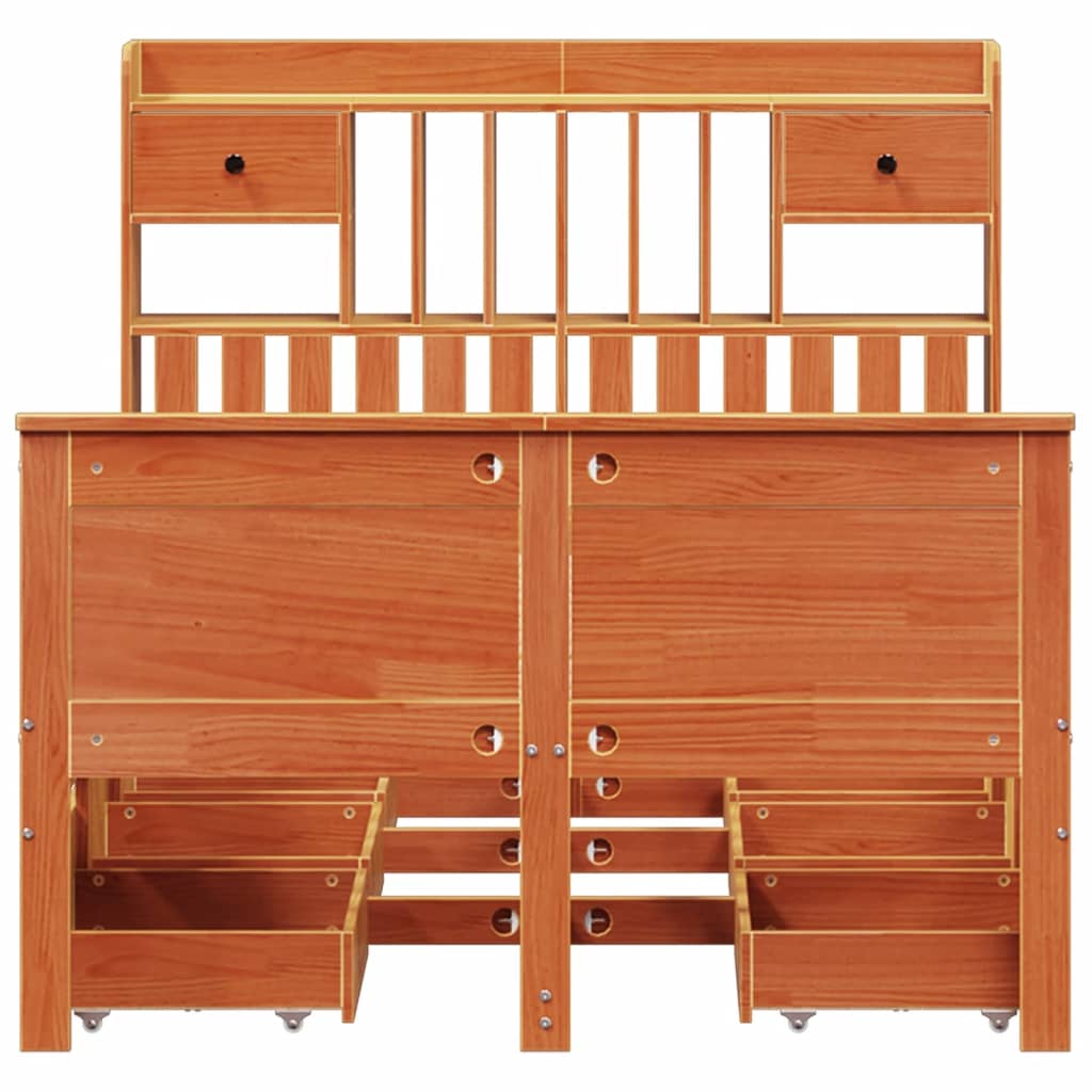 seng med reol uden madras 135x190cm massivt fyrretræ gyldenbrun