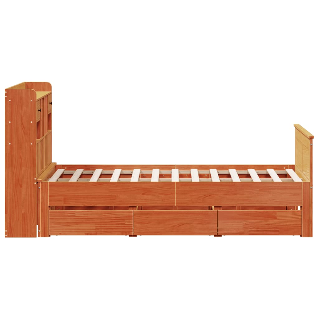 seng med reol uden madras 135x190cm massivt fyrretræ gyldenbrun