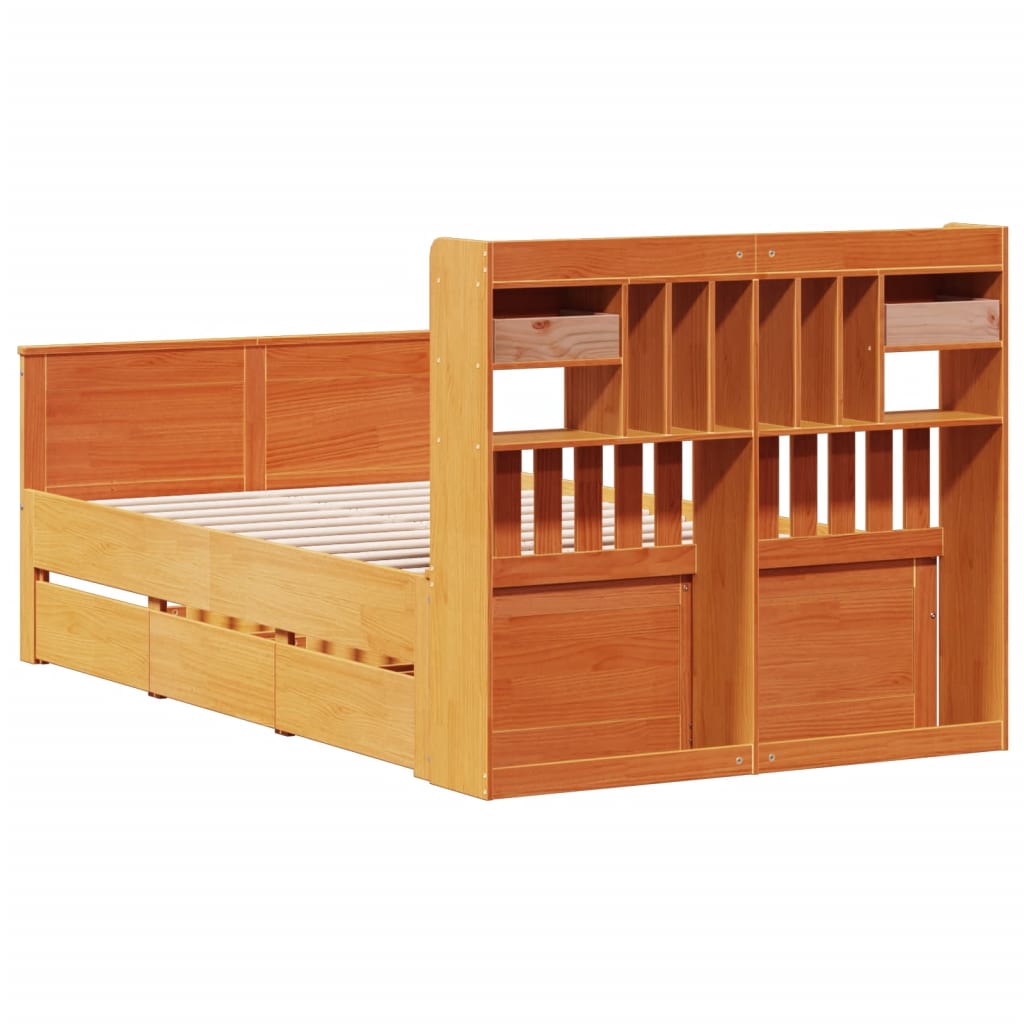 seng med reol uden madras 135x190cm massivt fyrretræ gyldenbrun