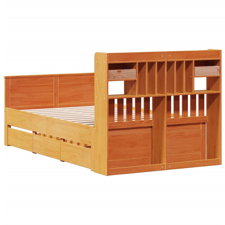 seng med reol uden madras 135x190cm massivt fyrretræ gyldenbrun