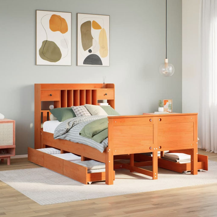 seng med reol uden madras 135x190cm massivt fyrretræ gyldenbrun