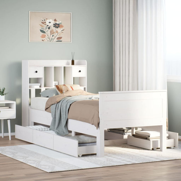 seng med reol uden madras 75x190 cm massivt fyrretræ hvid