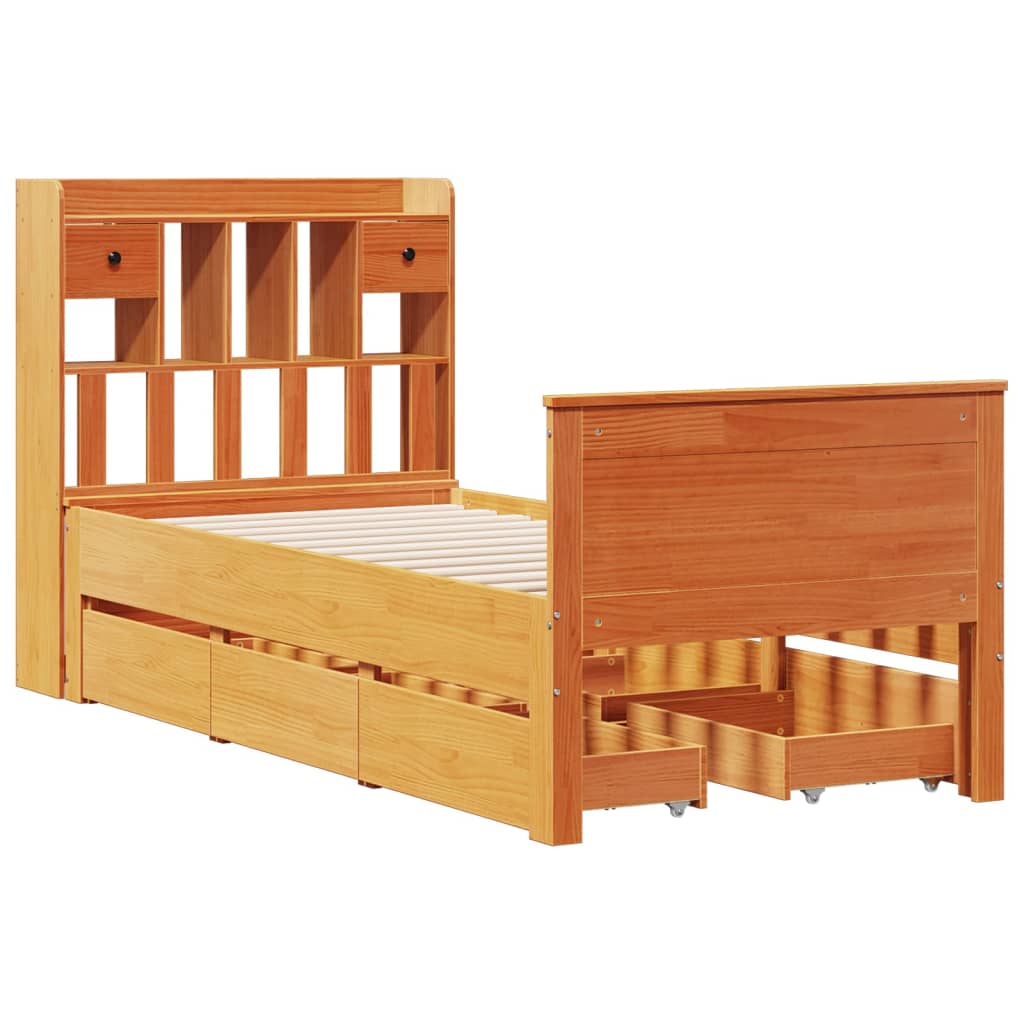 seng med reol uden madras 75x190 cm massivt fyrretræ gyldenbrun