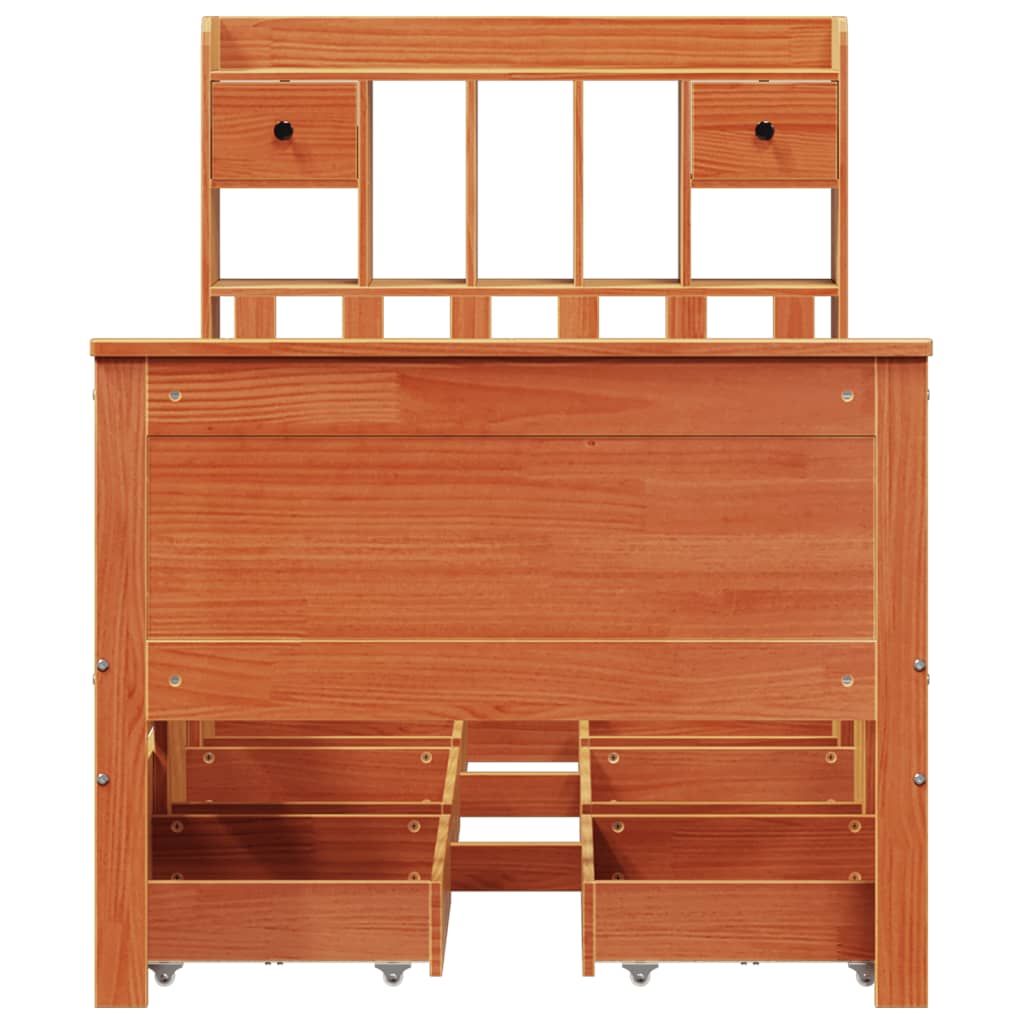 seng med reol uden madras 75x190 cm massivt fyrretræ gyldenbrun
