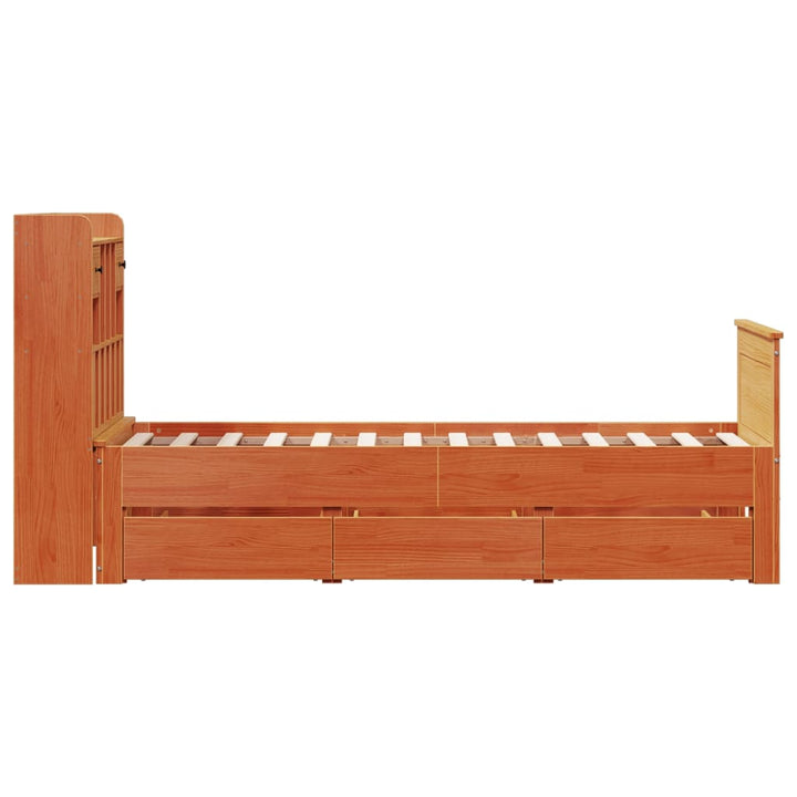 seng med reol uden madras 75x190 cm massivt fyrretræ gyldenbrun