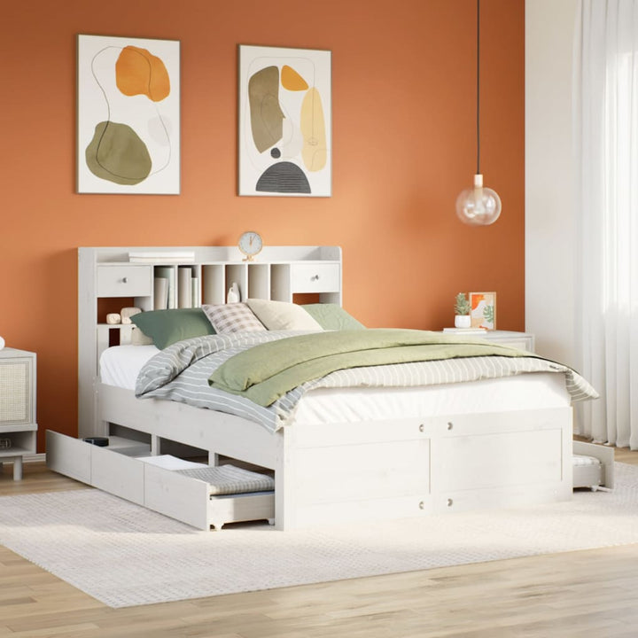seng med reol uden madras 140x200 cm massivt fyrretræ hvid