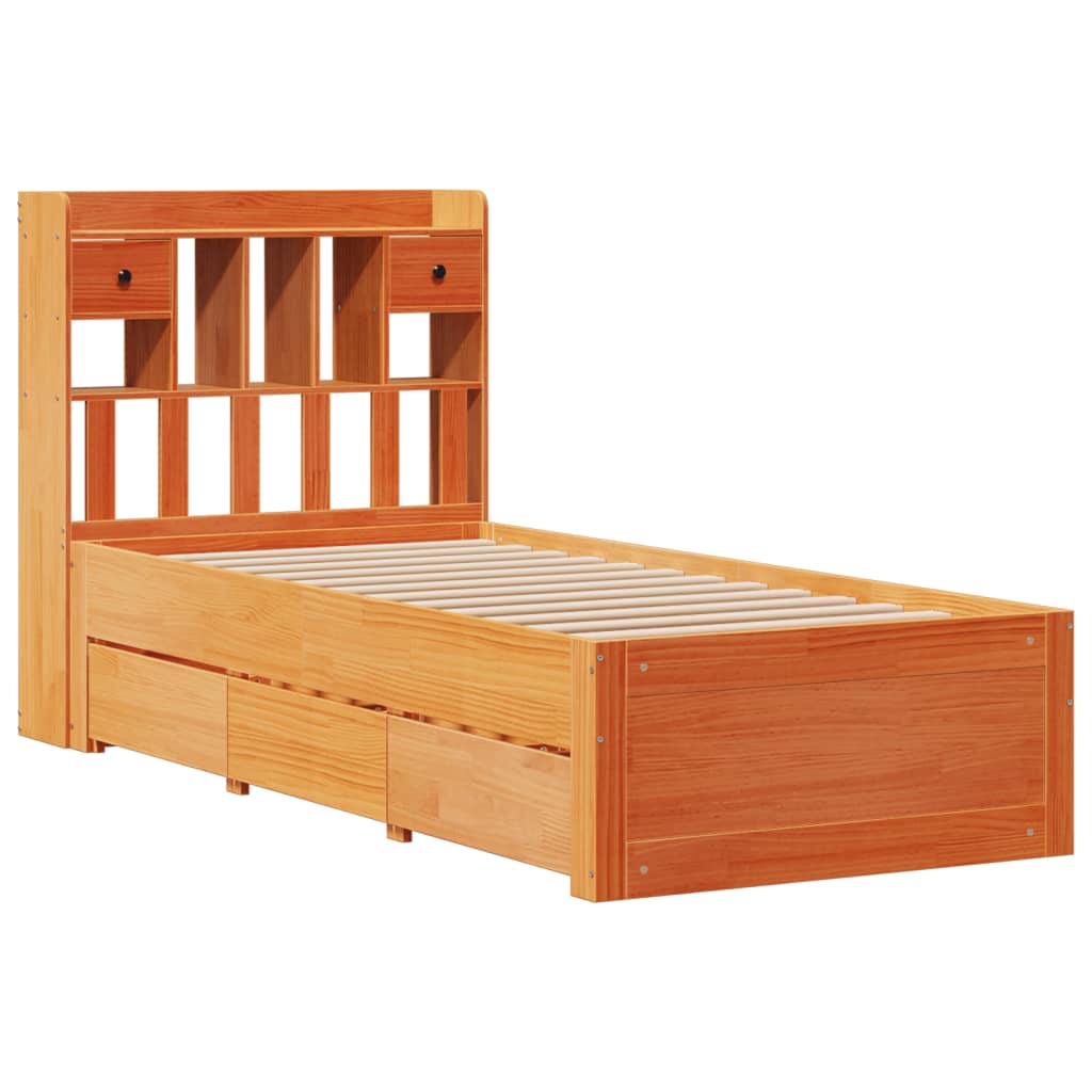 seng med reol uden madras 100x200cm massivt fyrretræ gyldenbrun