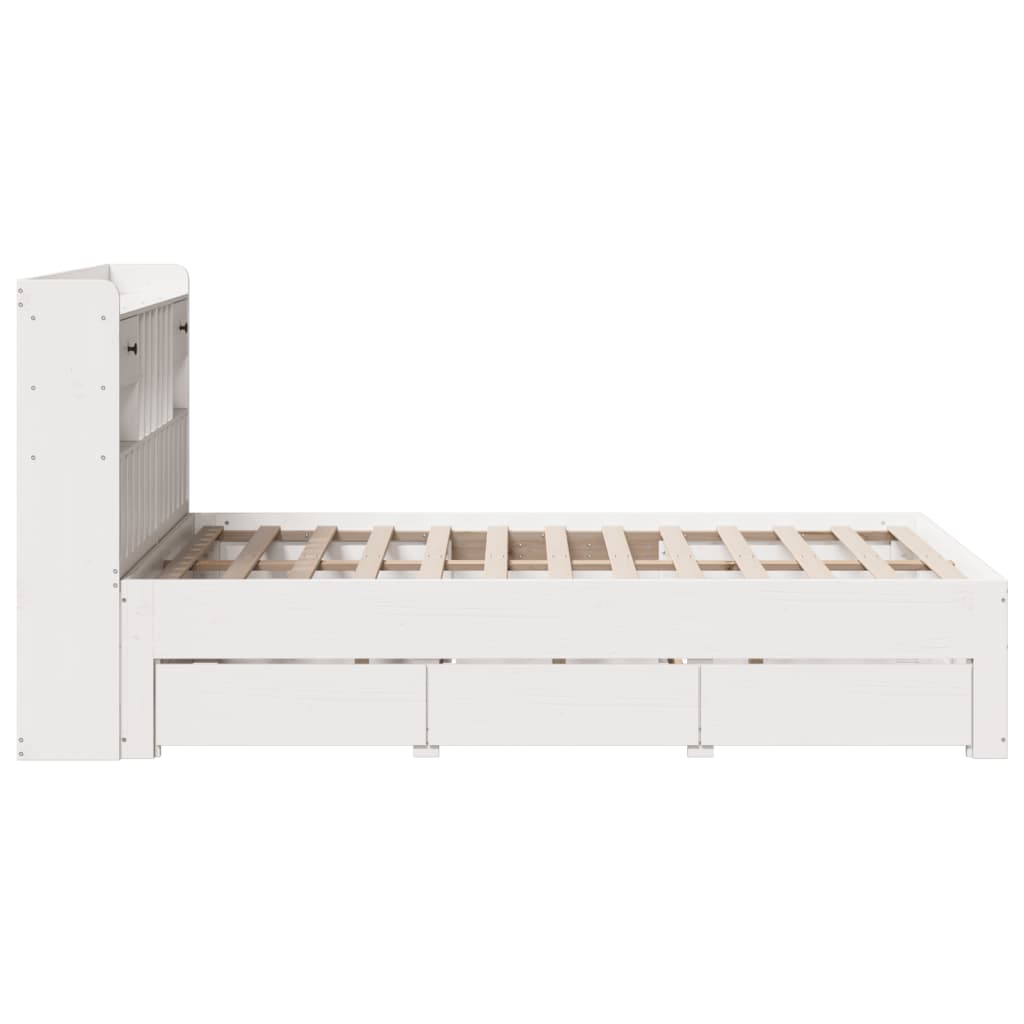 seng med reol uden madras 135x190 cm massivt fyrretræ hvid