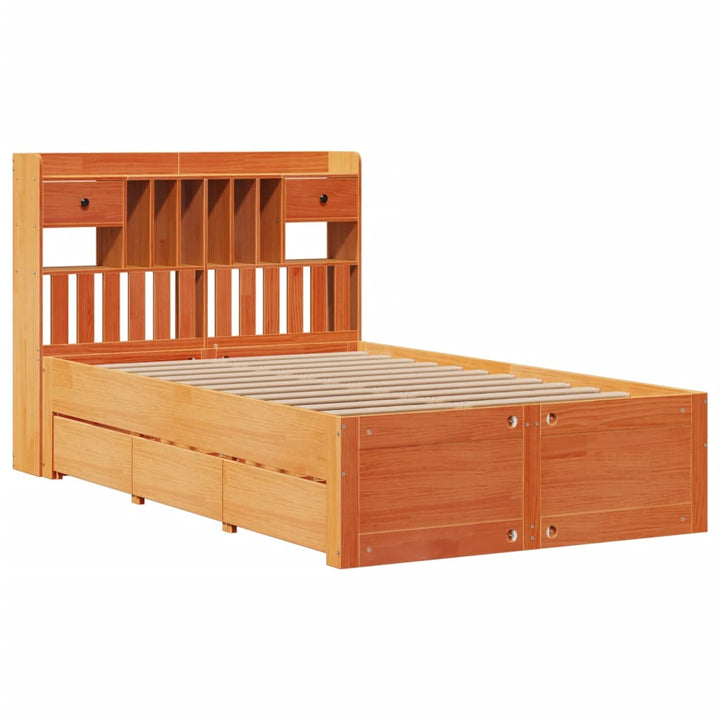seng med reol uden madras 135x190cm massivt fyrretræ gyldenbrun