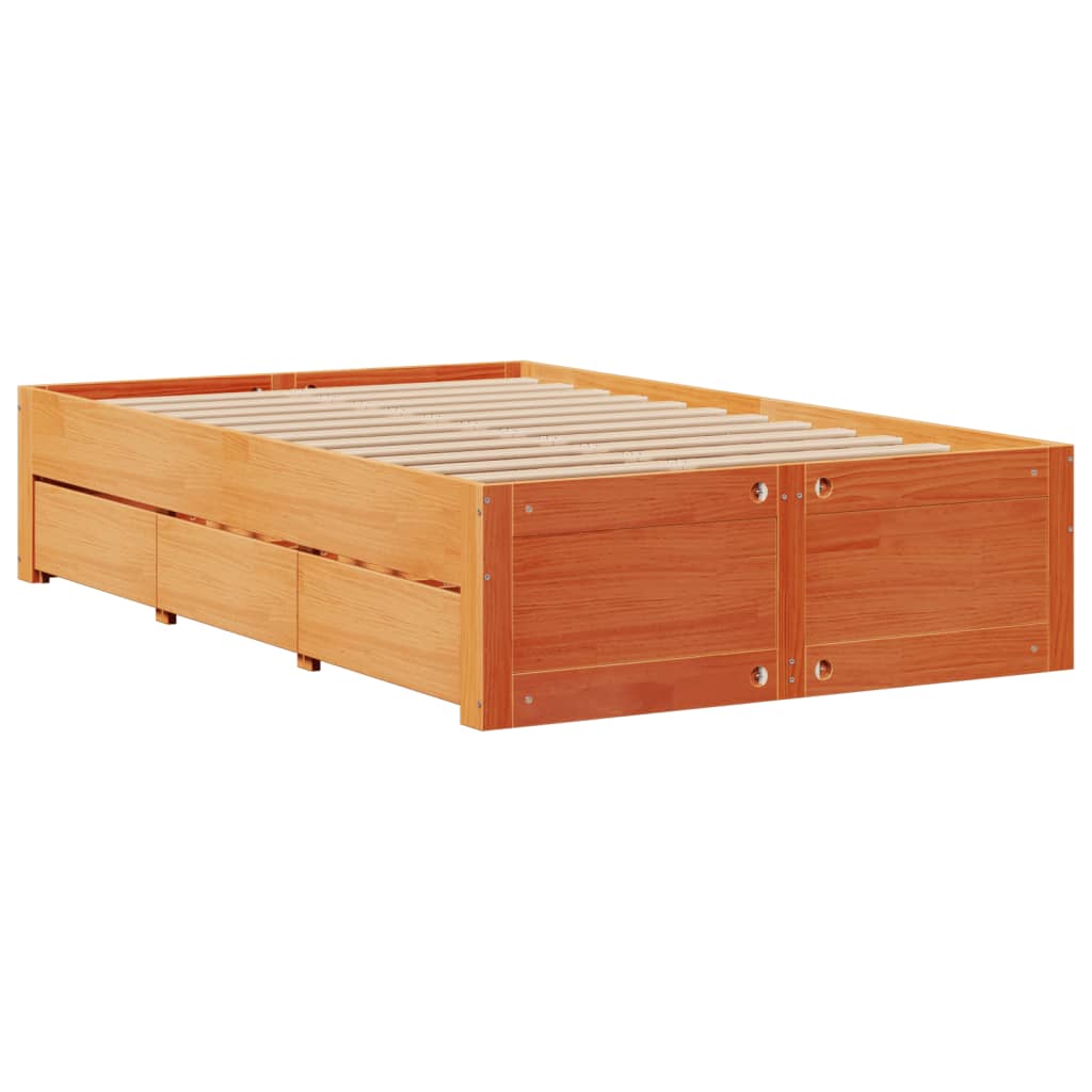 seng med reol uden madras 135x190cm massivt fyrretræ gyldenbrun