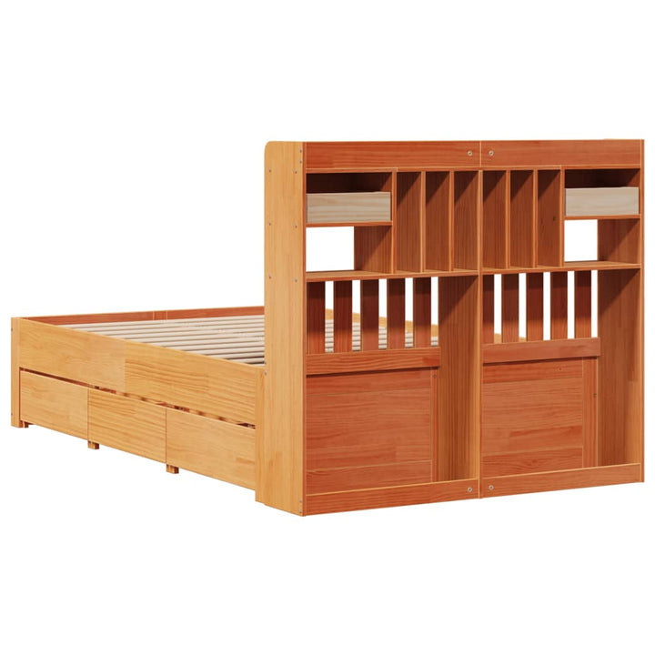 seng med reol uden madras 135x190cm massivt fyrretræ gyldenbrun