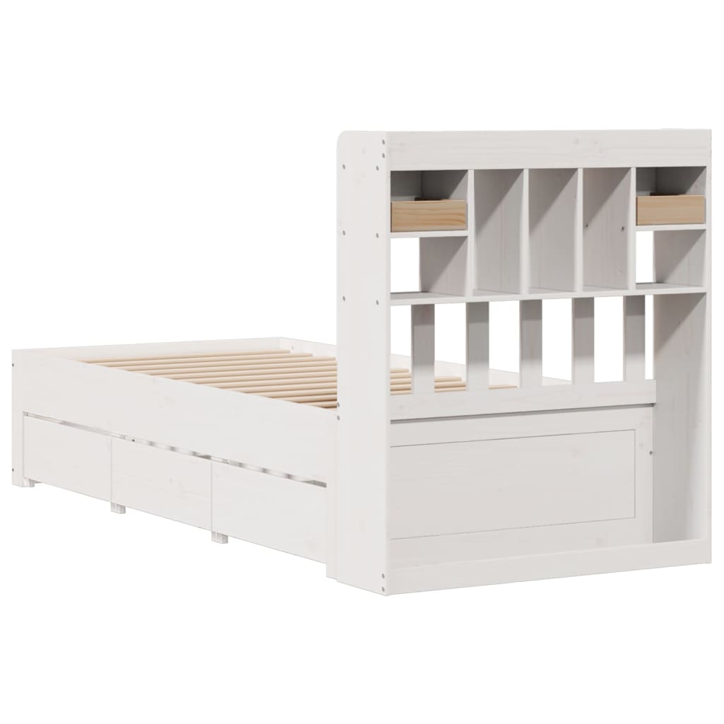 seng med reol uden madras 75x190 cm massivt fyrretræ hvid