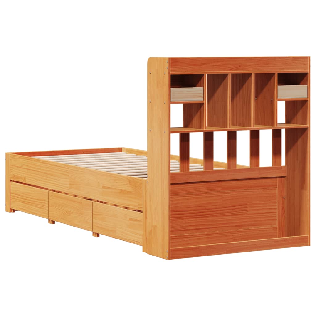 seng med reol uden madras 75x190 cm massivt fyrretræ gyldenbrun