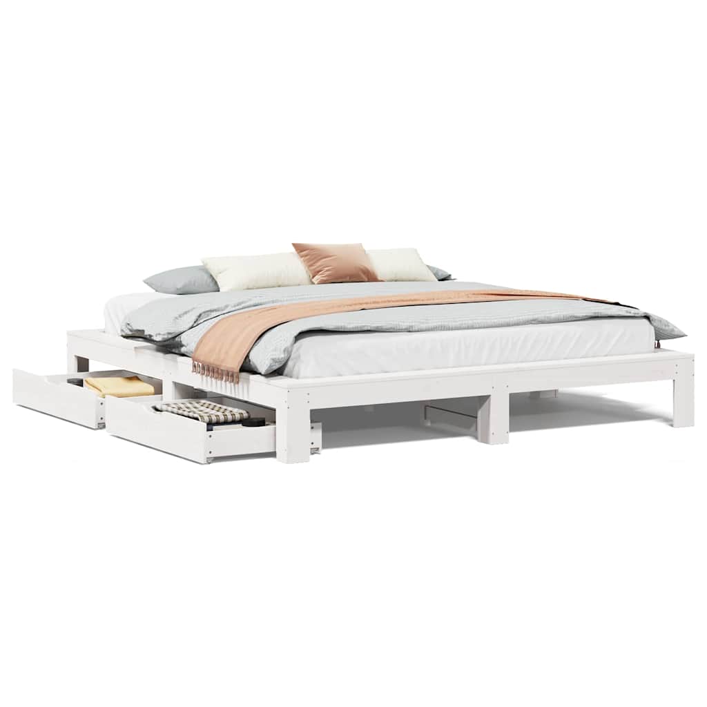 sengeramme uden madras 200x200 cm massivt fyrretræ hvid