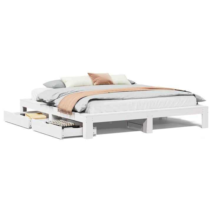 sengeramme uden madras 200x200 cm massivt fyrretræ hvid