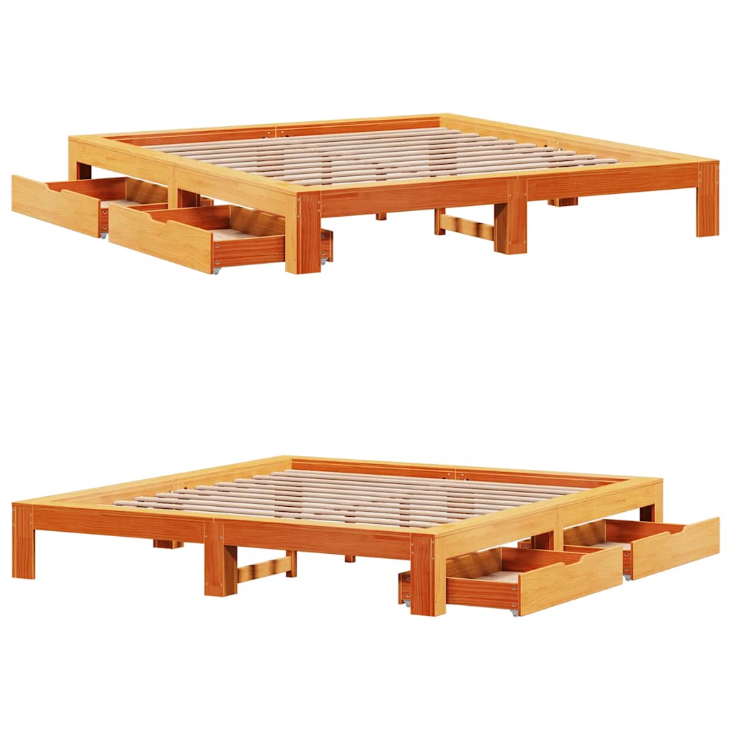 sengeramme uden madras 200x200 cm massivt fyrretræ gyldenbrun