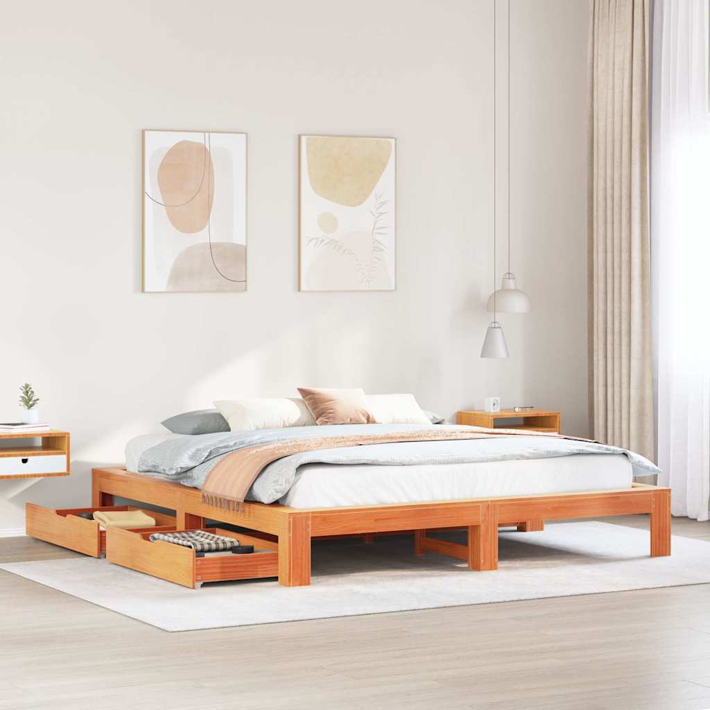 sengeramme uden madras 200x200 cm massivt fyrretræ gyldenbrun