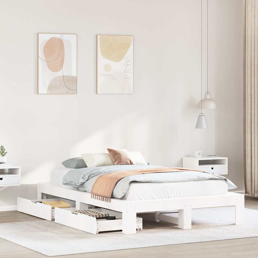 sengeramme uden madras 120x200 cm massivt fyrretræ hvid