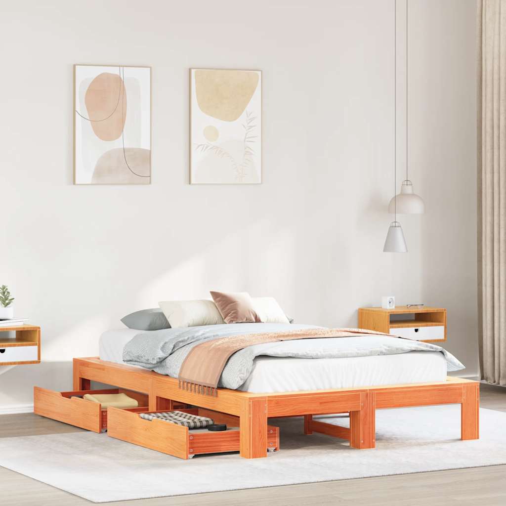 sengeramme uden madras 120x200 cm massivt fyrretræ gyldenbrun