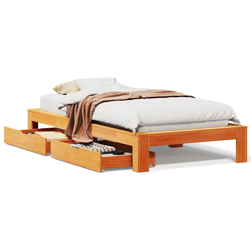 sengeramme uden madras 90x200 cm massivt fyrretræ gyldenbrun