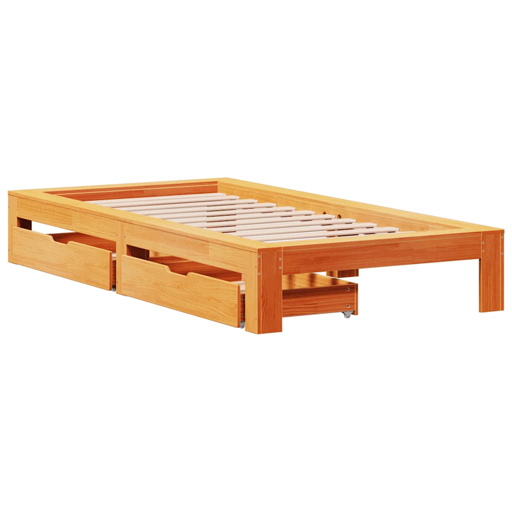 sengeramme uden madras 90x200 cm massivt fyrretræ gyldenbrun