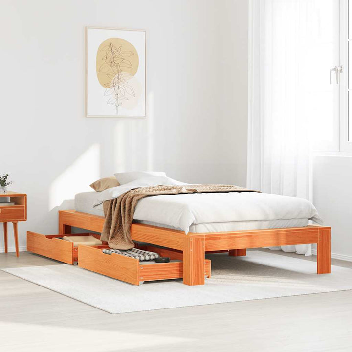 sengeramme uden madras 90x200 cm massivt fyrretræ gyldenbrun