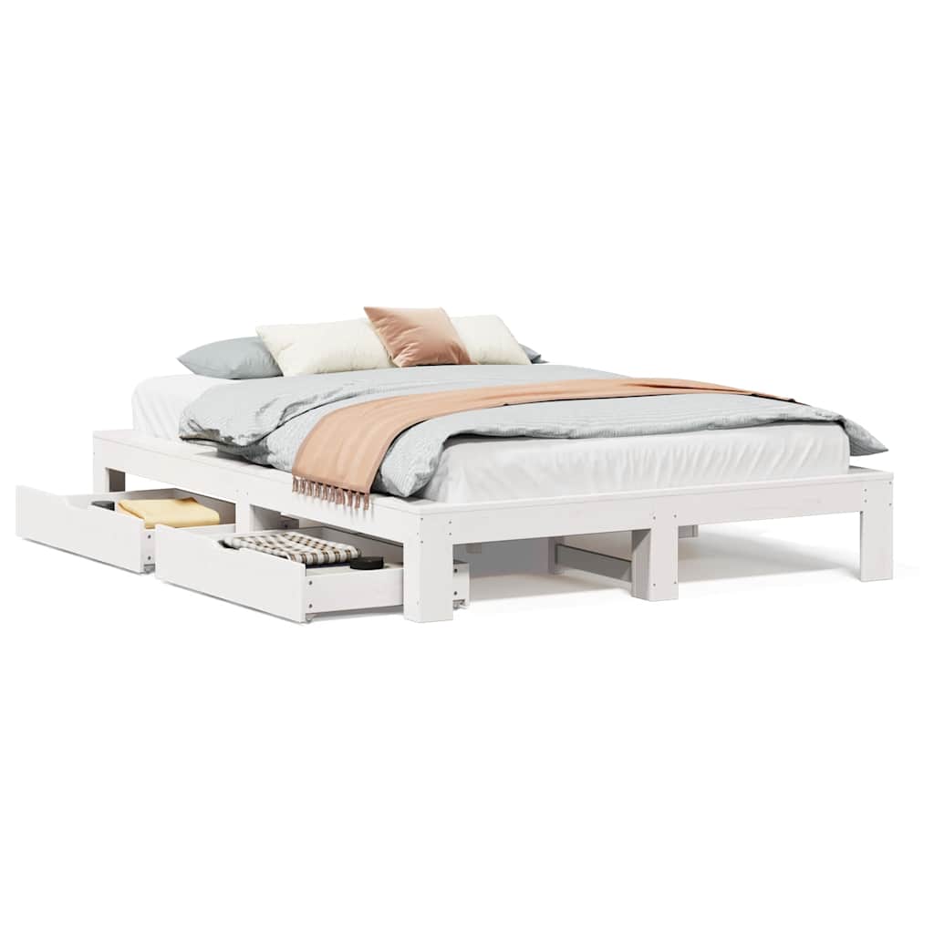 sengeramme uden madras 140x190 cm massivt fyrretræ hvid