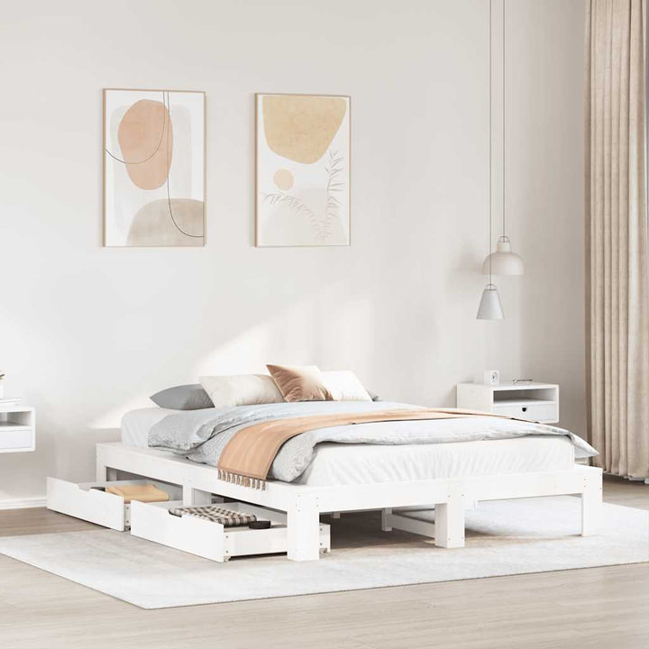 sengeramme uden madras 140x190 cm massivt fyrretræ hvid